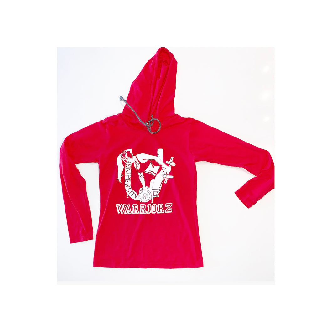 Women’s Red Lightweight Athleisure Hoodie Tee can be worn in the gym or streets